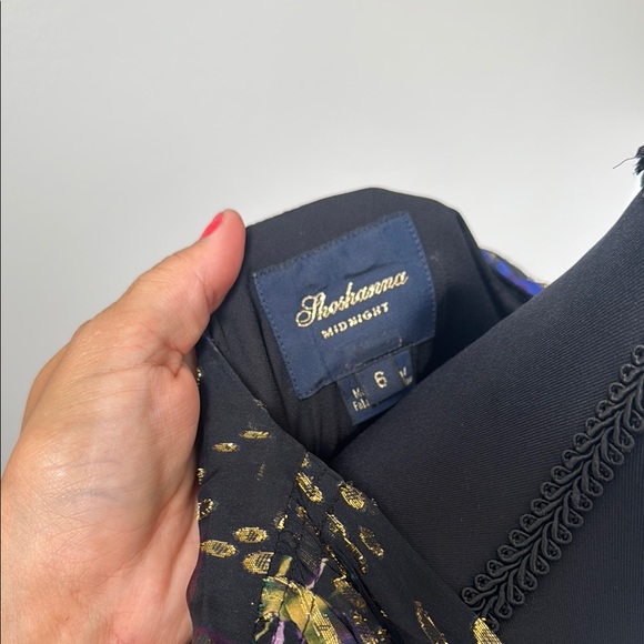 Shoshanna Black and Blue Long Sleeve V-Neck Gown - Picture 2 of 5